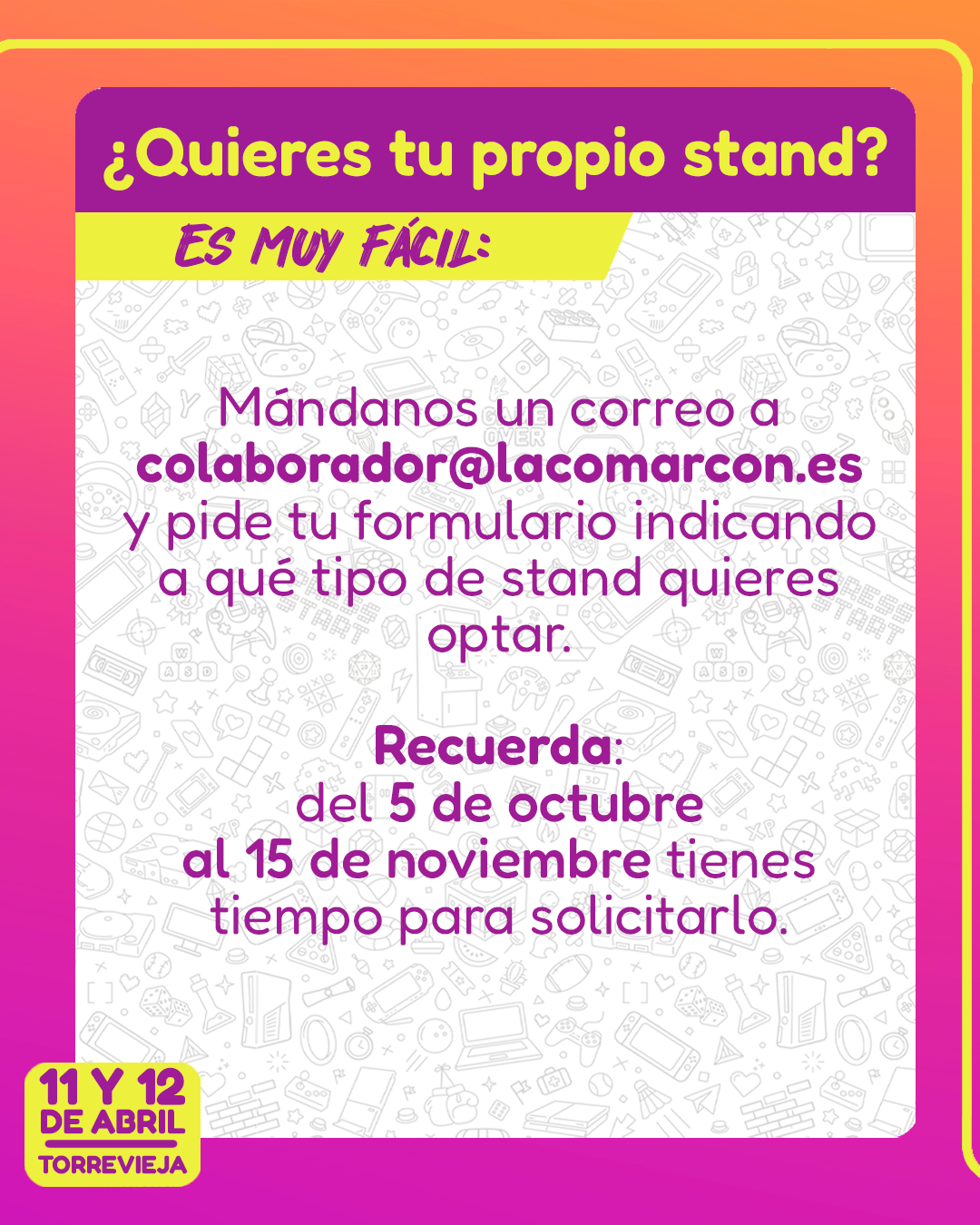 Stand ComarCON solicita